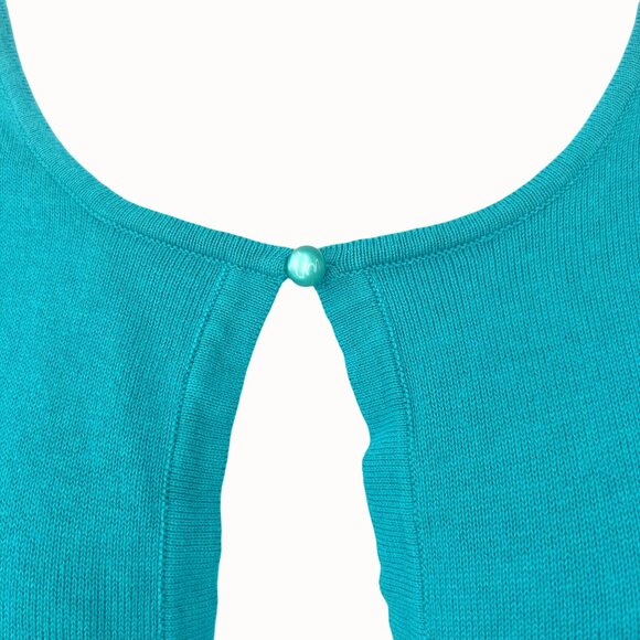 NWT KSL KARIN STEVENS TURQUOISE OPEN FRONT SHRUG CARDIGAN SWEATER - 1X - Picture 2 of 5